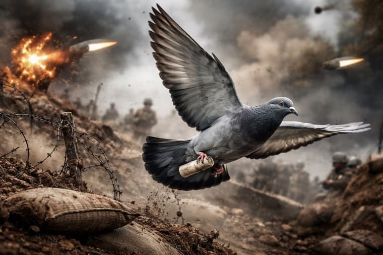 Artist impression of a carrier pigeon in World War 1.
