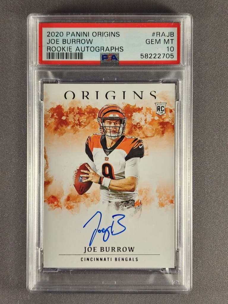 origins rookie autographs; joe burrow rookie card