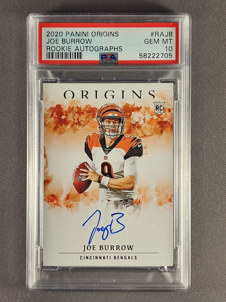 origins rookie autographs; joe burrow rookie card