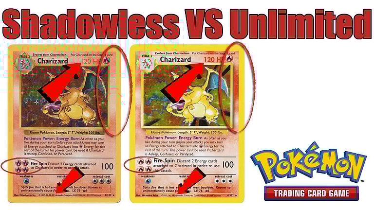 difference between shadowless pokemon cards