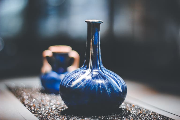 blue vase glass blown glass, unsplash