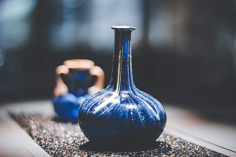 blue vase glass blown glass, unsplash