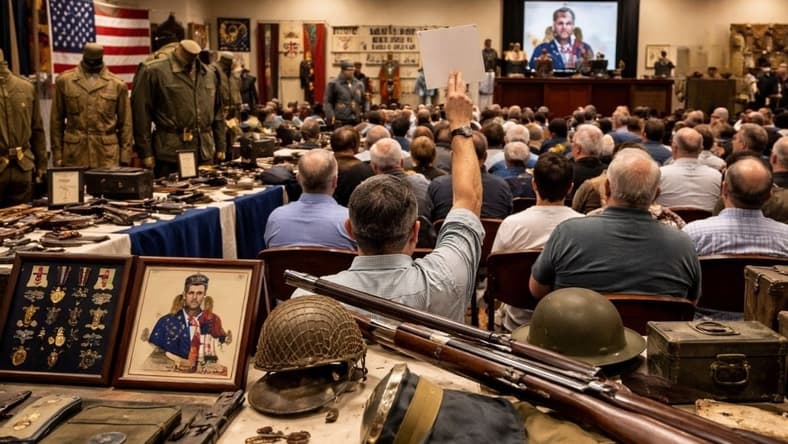 Artists impression of a militaria auction