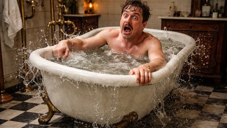 Rocking bath tub invention (artist impression).