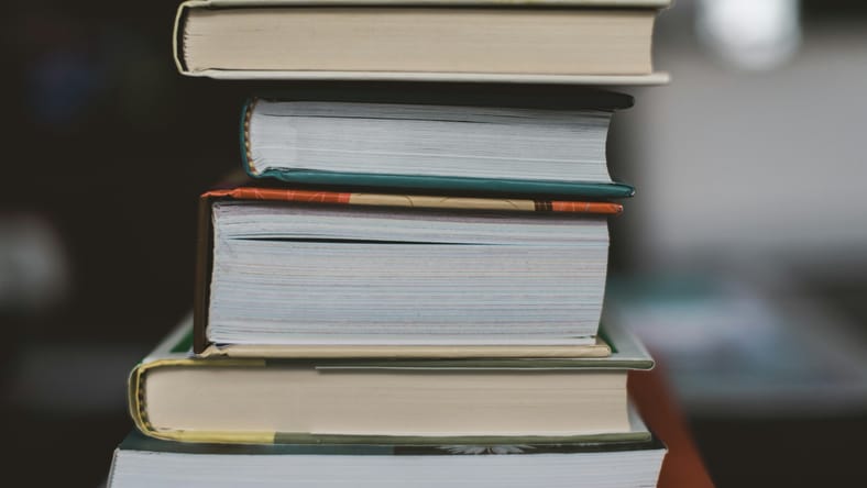 out-of-print horror novels / books stacked up
