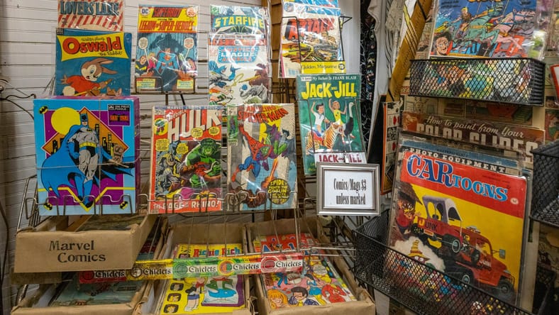 comic books on shelves