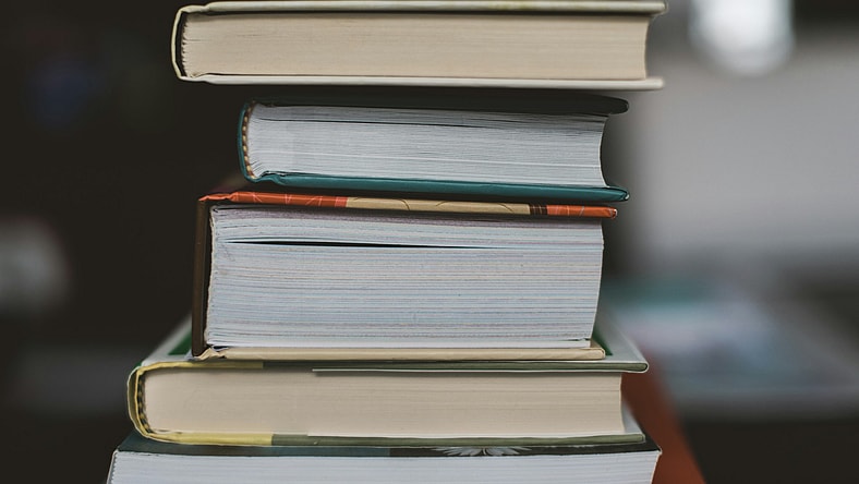 out-of-print horror novels / books stacked up