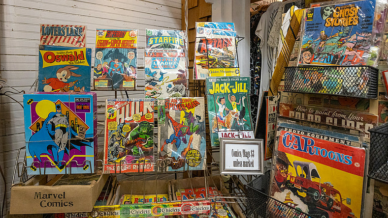 comic books on shelves