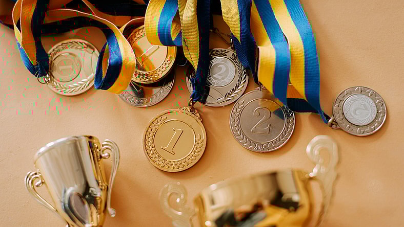 medals and trophies / Greg Louganis