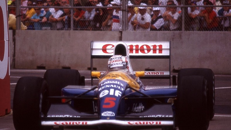 Nigel Mansell at the 1991 Formula One US Grand Prix at Phoenix, Arizona.