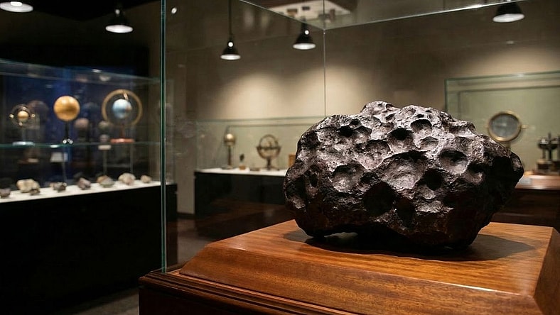 Artists impression of a meteorite in a museum.