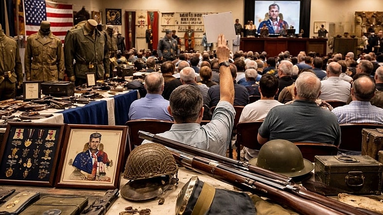 Artists impression of a militaria auction