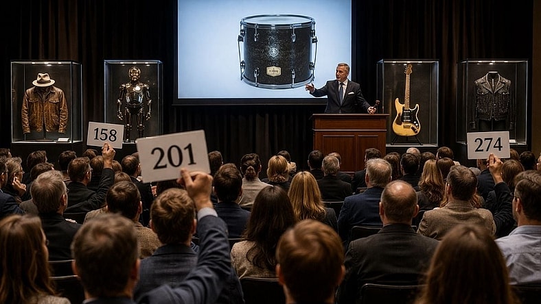 Artist impression of a pop culture auction.