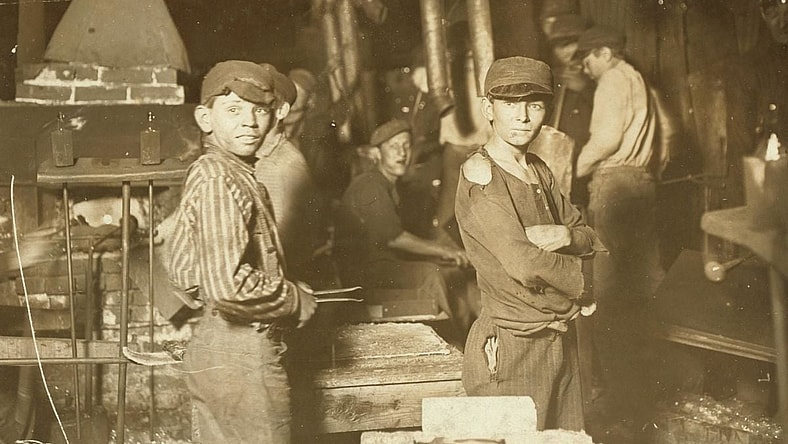 Children working in a factory.