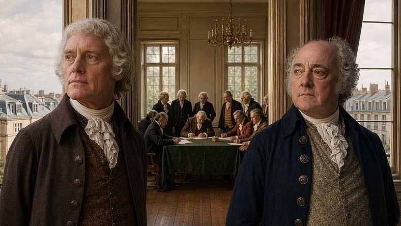 Artist Impression: Thomas Jefferson and John Adams did not sign the Constitution 