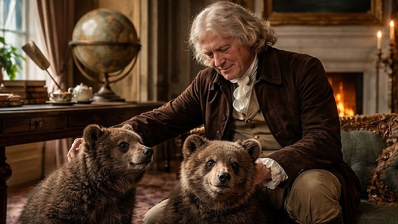 Artist Impression: Jefferson with bear cubs at home.