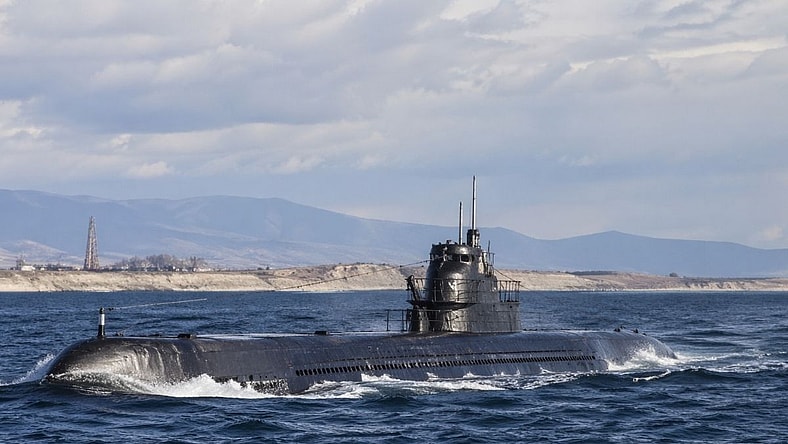 Artist impression: submarine surfacing near mainland