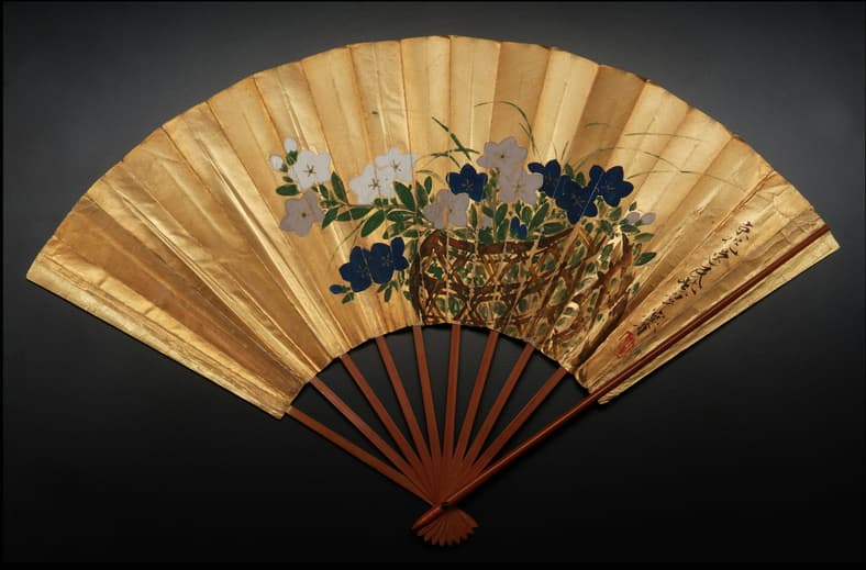 gold hand fan