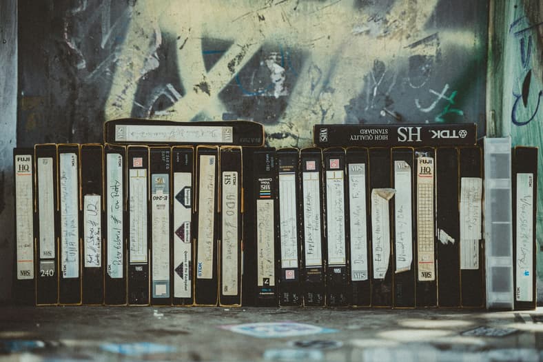 line of vhs tapes / horror vhs tapes