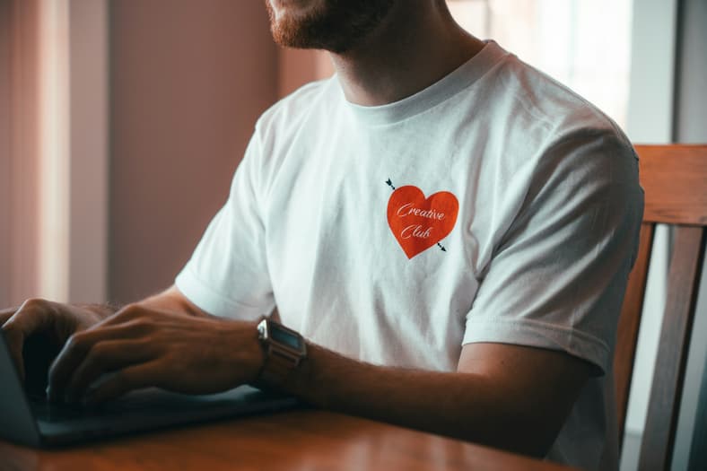heart on man's shirt