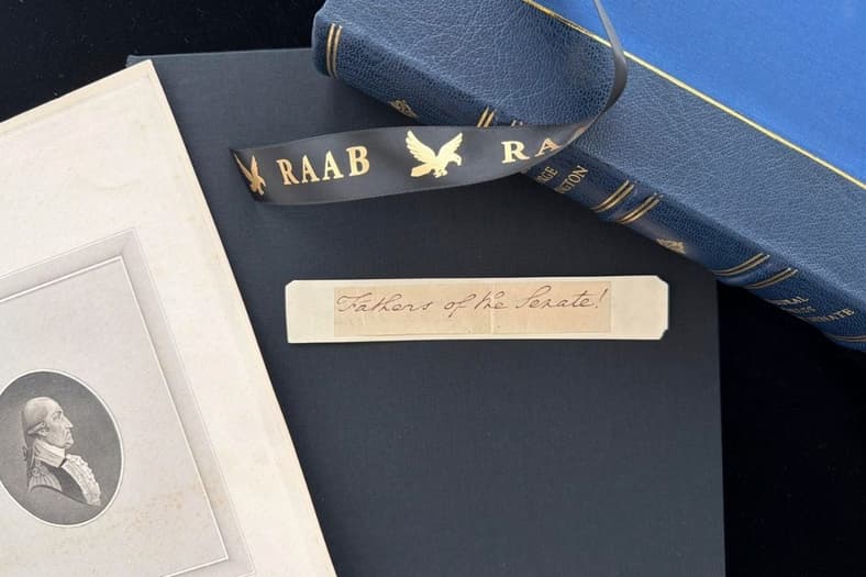 The George Washington fragment reading "Fathers of the Senate!".