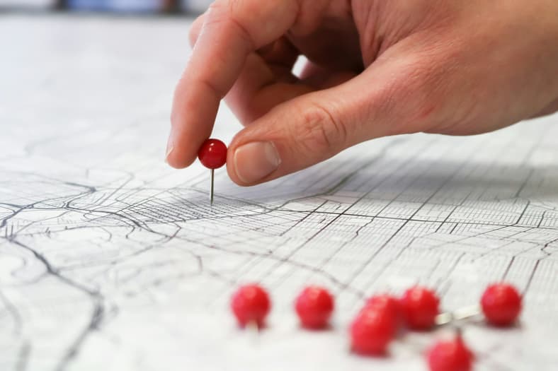 map with pins