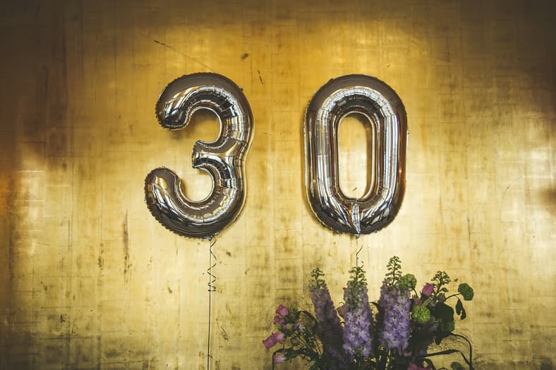 three and zero gold balloons