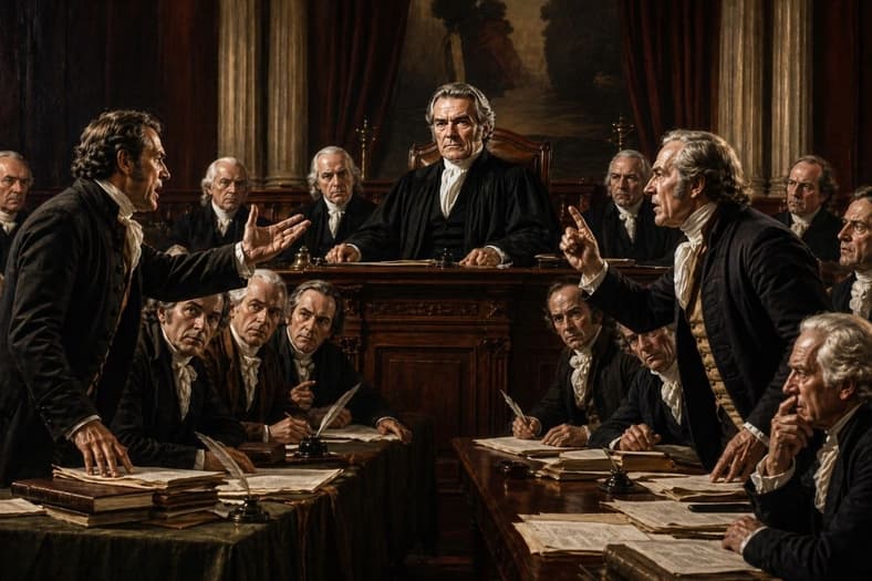 Artist impression of Marbury v. Madison in 1803.