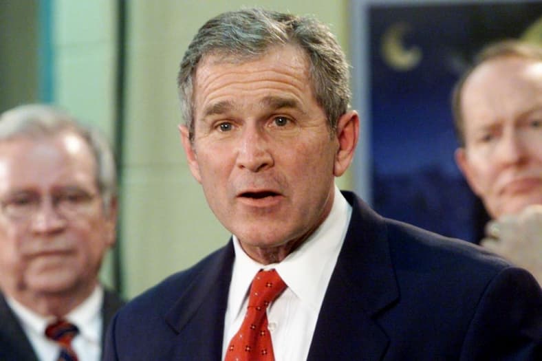 George W. Bush during a campaign stop