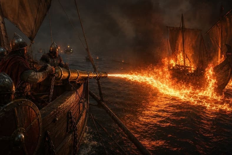 Artist impression of Greek Fire contraption.