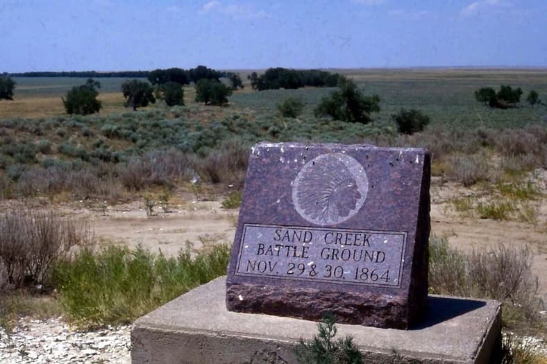 Sand Creek Massacre site marker.