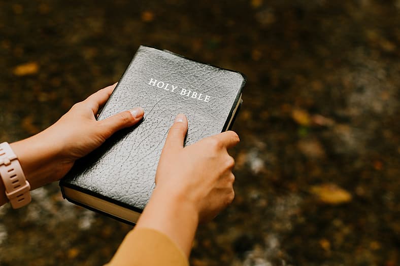 person holding holy bible