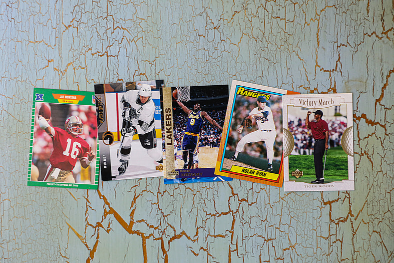 various sports trading cards
