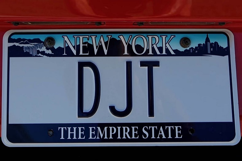 DJT license plate on Ferrari
