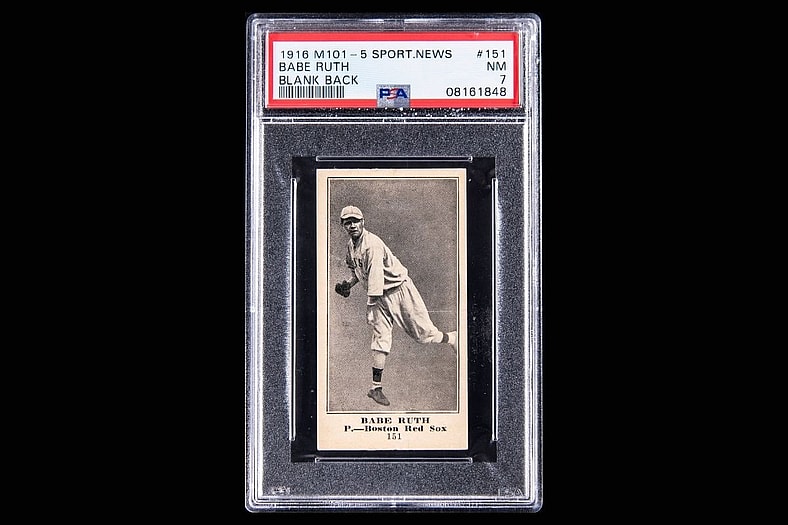 1916 M101-5 Sporting News #151 Babe Ruth, Blank Back Rookie Card