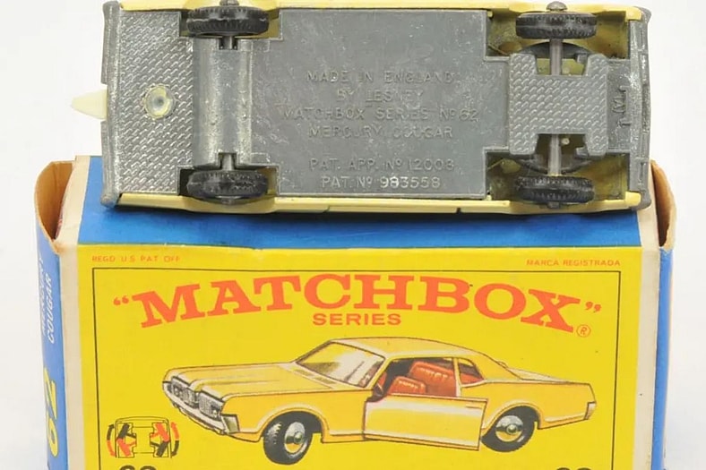 Record-breaking Matchbox car sold at auction. Underside and box.