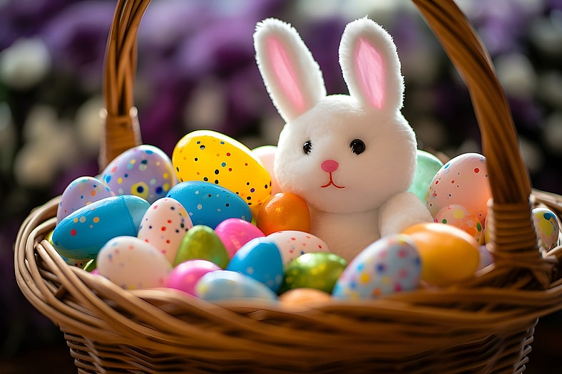 easter bunny and eggs in basket