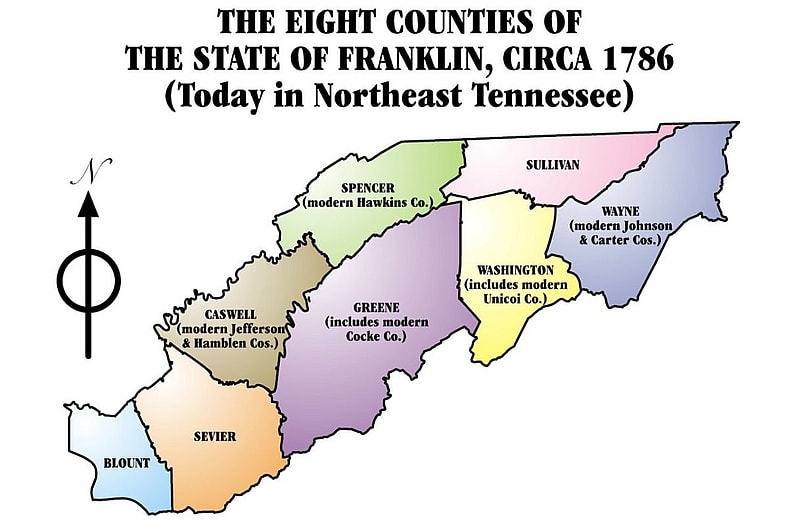 The eight counties of state of Franklin, circa 1786.