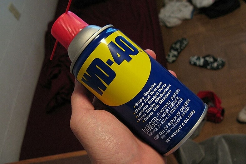 Someone holding a can of WD-40