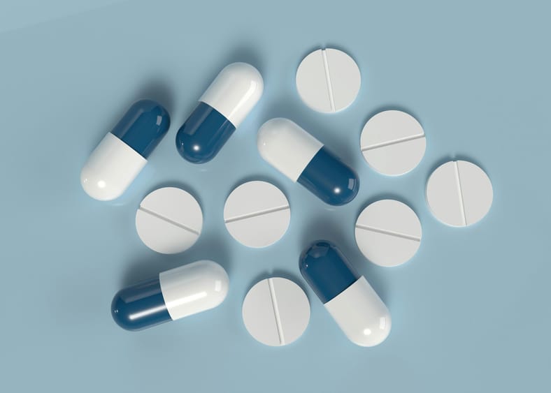 blue and white pills