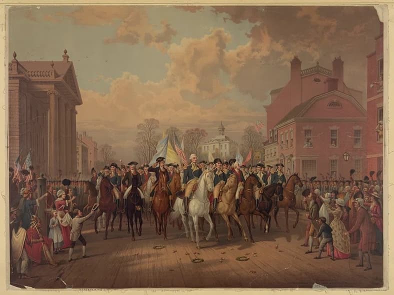 "Evacuation day" and Washington's triumphal entry in New York City, Nov. 25th, 1783