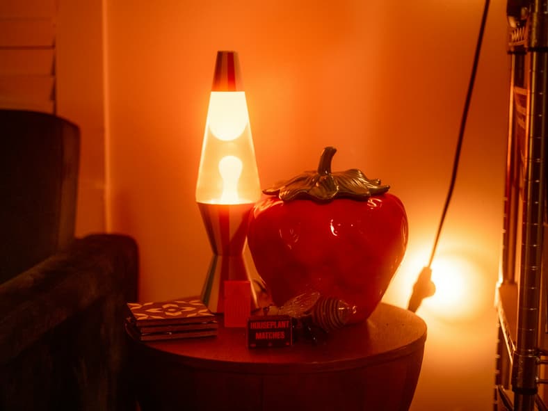 lava lamp on desk