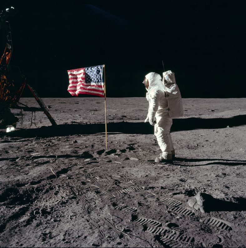 american flag on the moon