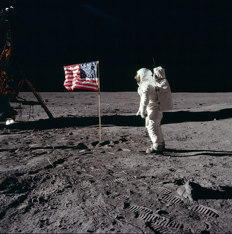 american flag on the moon