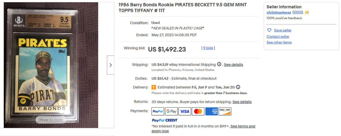1986 Barry Bonds Rookie PIRATES BECKETT 9.5 GEM MINT T0PPS TIFFANY # 11T -- Baseball Cards eBay