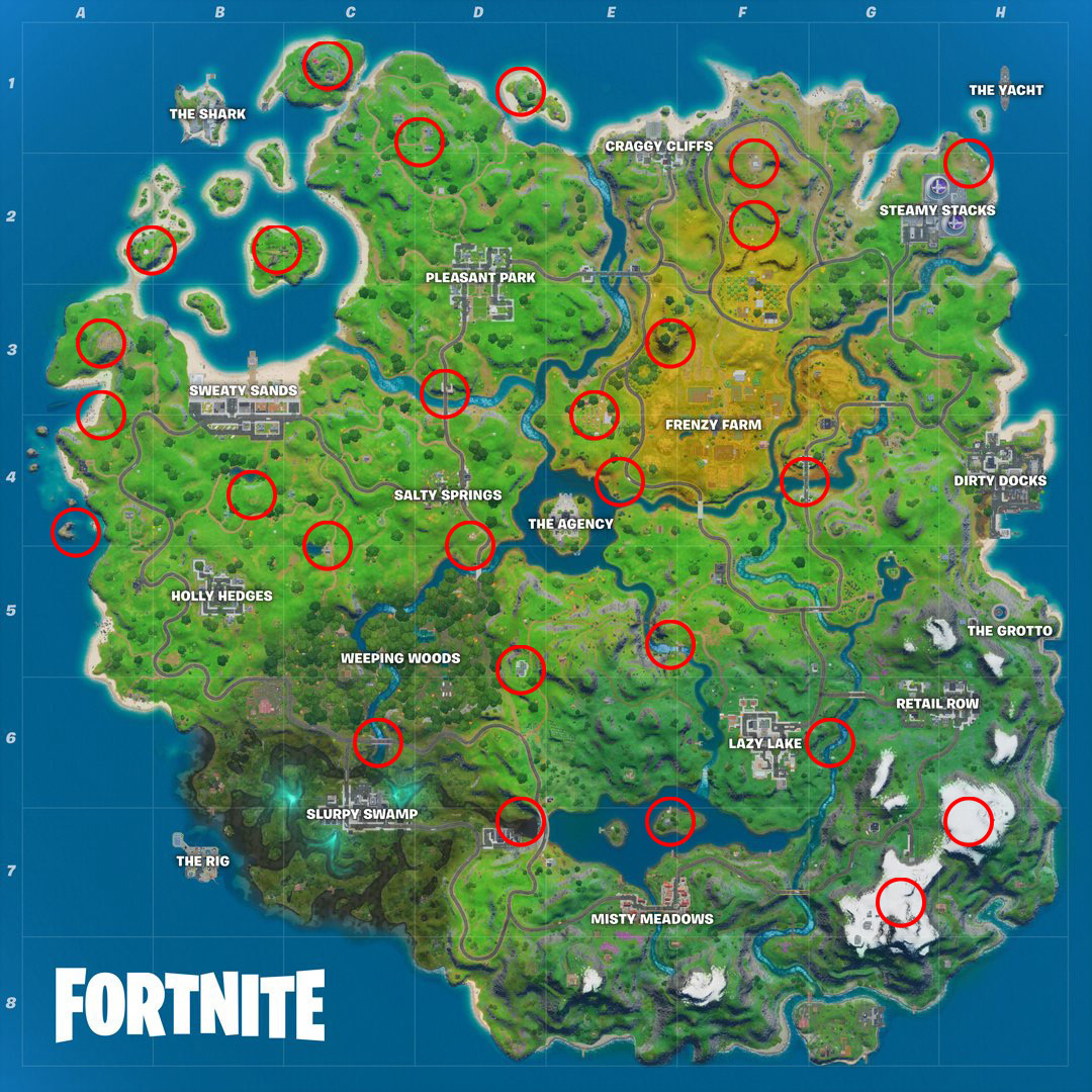 most wanted Fortnite quests and rewards: specific areas on the map