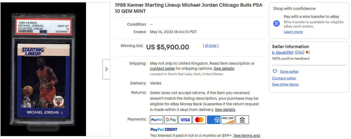 1988 Kenner Starting Lineup Michael Jordan Chicago Bulls PSA 10 GEM MINT