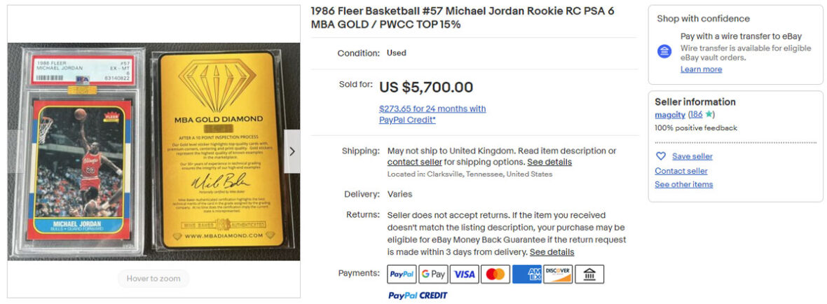 1986 Fleer Basketball #57 Michael Jordan Rookie RC PSA 6 MBA GOLD