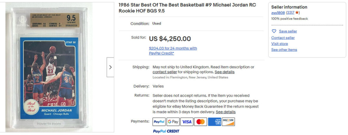 1986 Star Best Of The Best Basketball #9 Michael Jordan RC Rookie HOF BGS 9.5