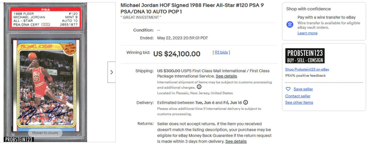 2. Michael Jordan HOF Signed 1988 Fleer All-Star #120 PSA 9 PSA/DNA 10 AUTO POP 1, $24,100